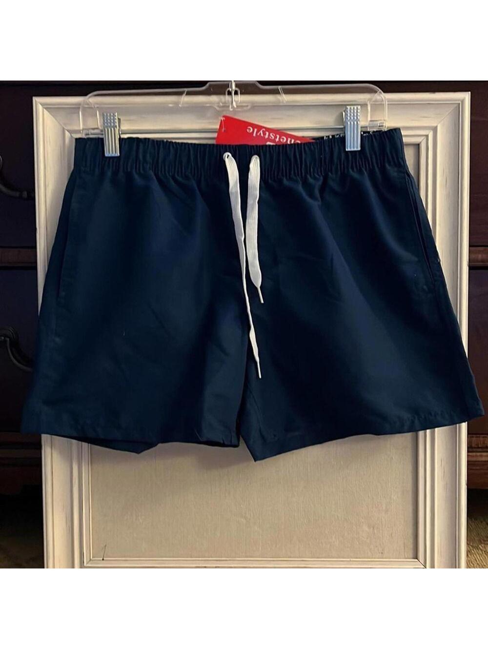 Navy swim trunks w elastic waist and side pockets NWT- L